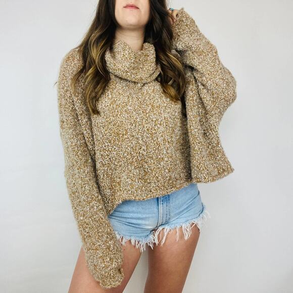 Free People Brown turtleneck boucle Knit Sweater - Picture 1 of 7